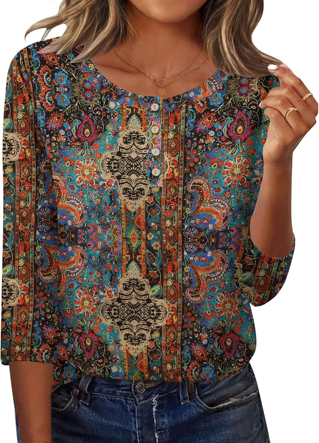 imageZeagoo 34 Length Sleeve Women Tops Crew Neck Blouses Dressy Casual Summer T Shirts Loose Fit Business Work ClothesMz721