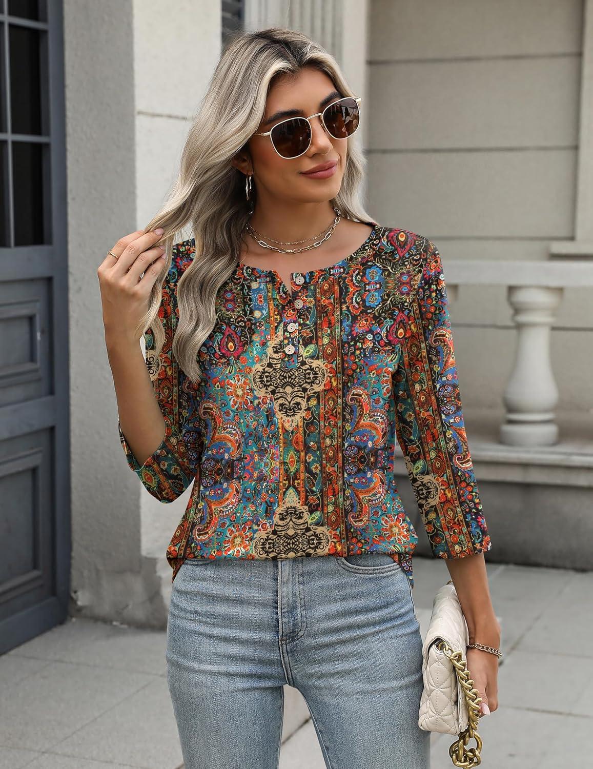 imageZeagoo 34 Length Sleeve Women Tops Crew Neck Blouses Dressy Casual Summer T Shirts Loose Fit Business Work ClothesMz721