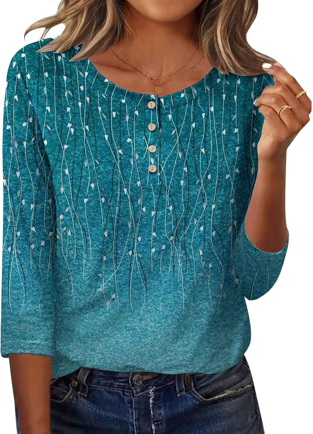 imageZeagoo 34 Length Sleeve Women Tops Crew Neck Blouses Dressy Casual Summer T Shirts Loose Fit Business Work ClothesXh363green