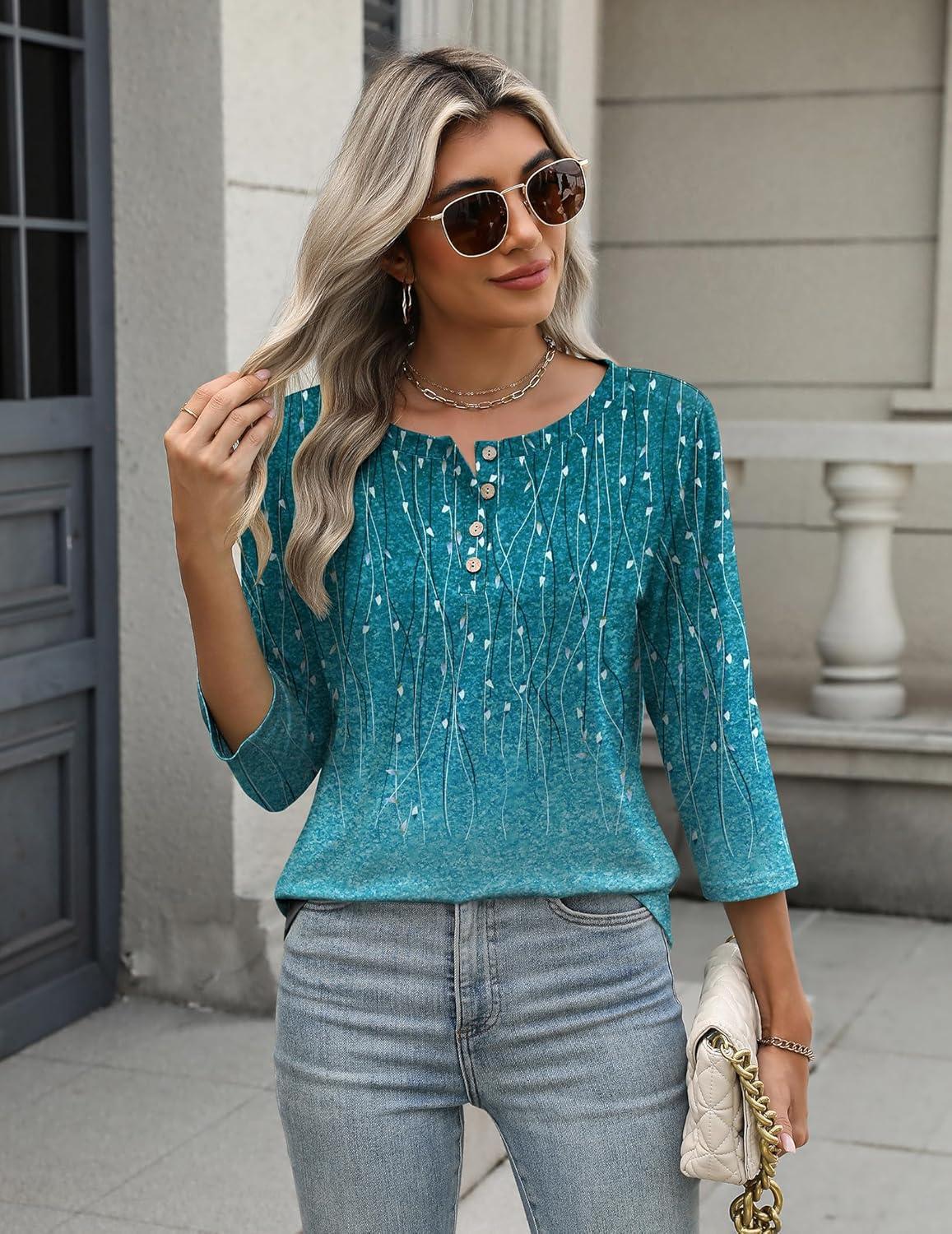 imageZeagoo 34 Length Sleeve Women Tops Crew Neck Blouses Dressy Casual Summer T Shirts Loose Fit Business Work ClothesXh363green