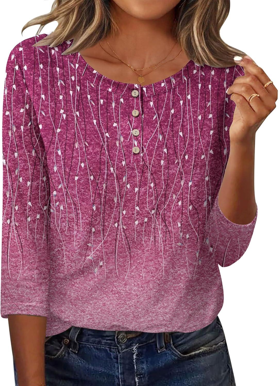 imageZeagoo 34 Length Sleeve Women Tops Crew Neck Blouses Dressy Casual Summer T Shirts Loose Fit Business Work ClothesXh370purple