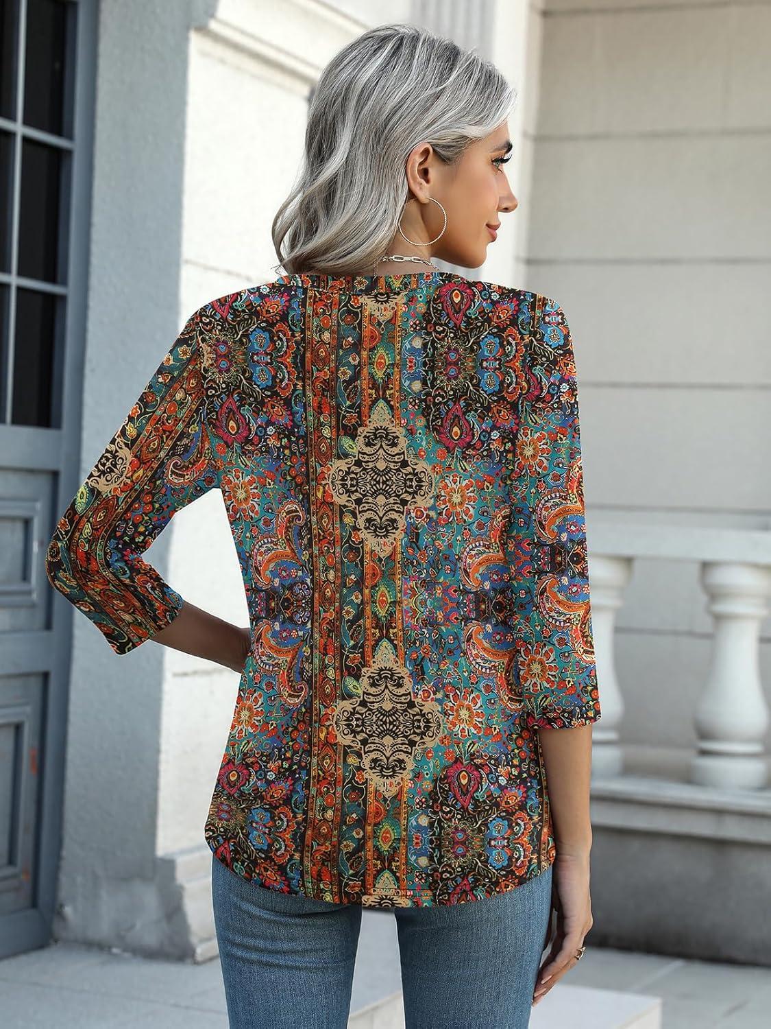 imageZeagoo Womens 34 Length Sleeve Tunic Tops Casual V Neck Shirts Basic Tees Business Work Blouses Summer Fall 2025 ClothesBohomz721