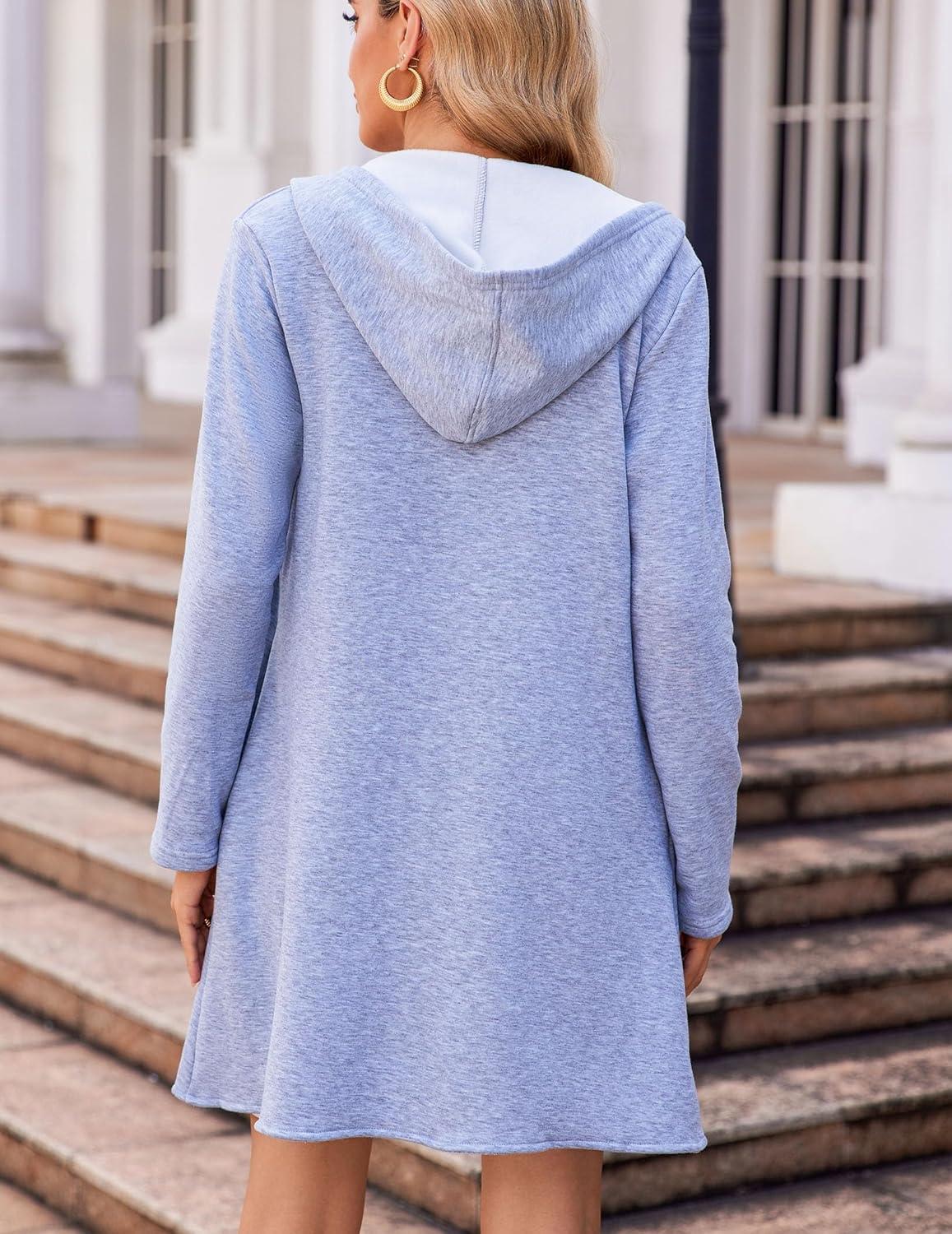 imageZeagoo Womens Long Zip Up Hoodie Lightweight Oversized Tunic Sweatshirt Open Front Cardigan Jacket with PocketsAfleece Fabriclight Gray
