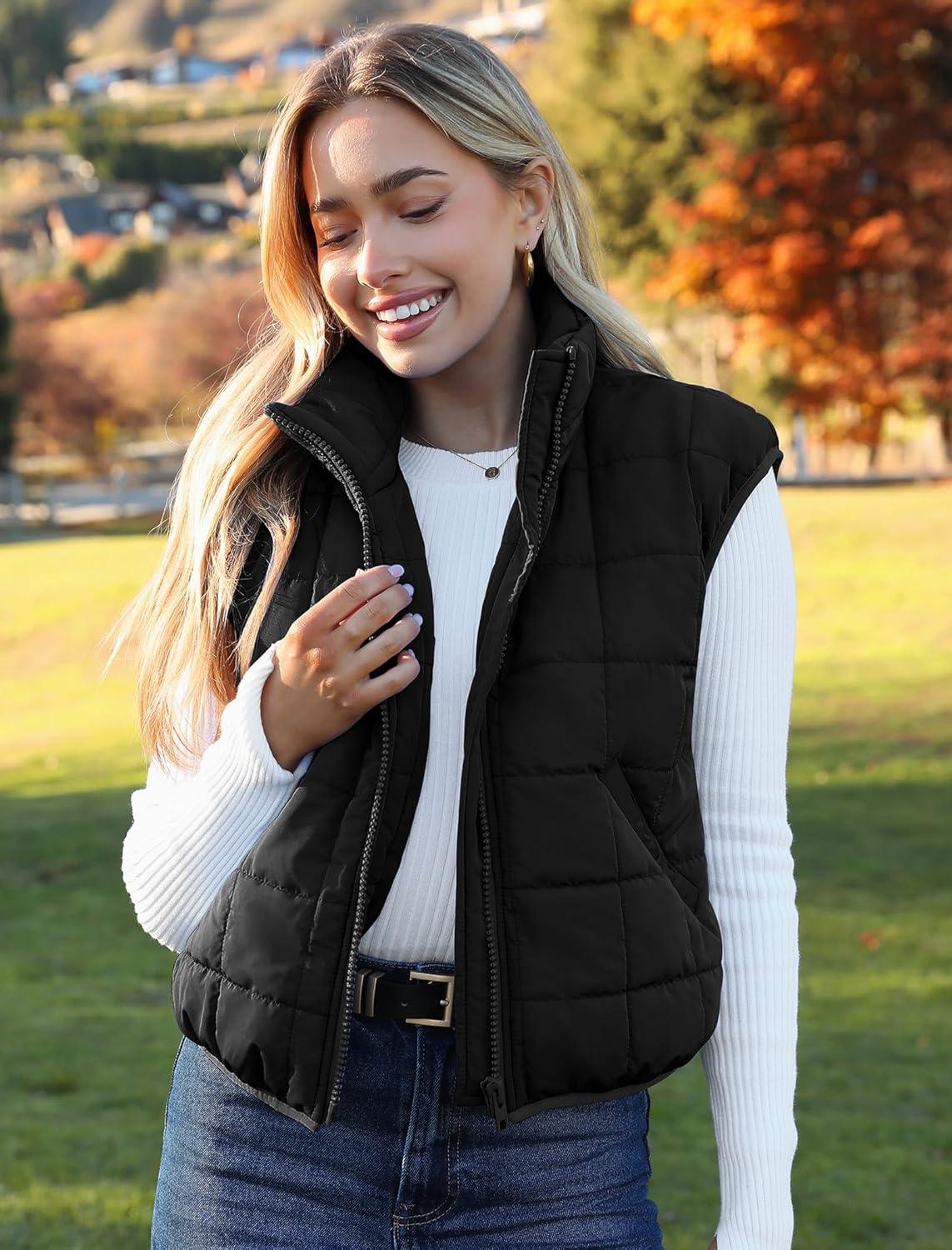 imageZeagoo Womens Puffer Vest Ladies Sleeveless Zip Up Outerwear Warm Puffer Lightweight Down all Winter Jackets Coats 2024Black