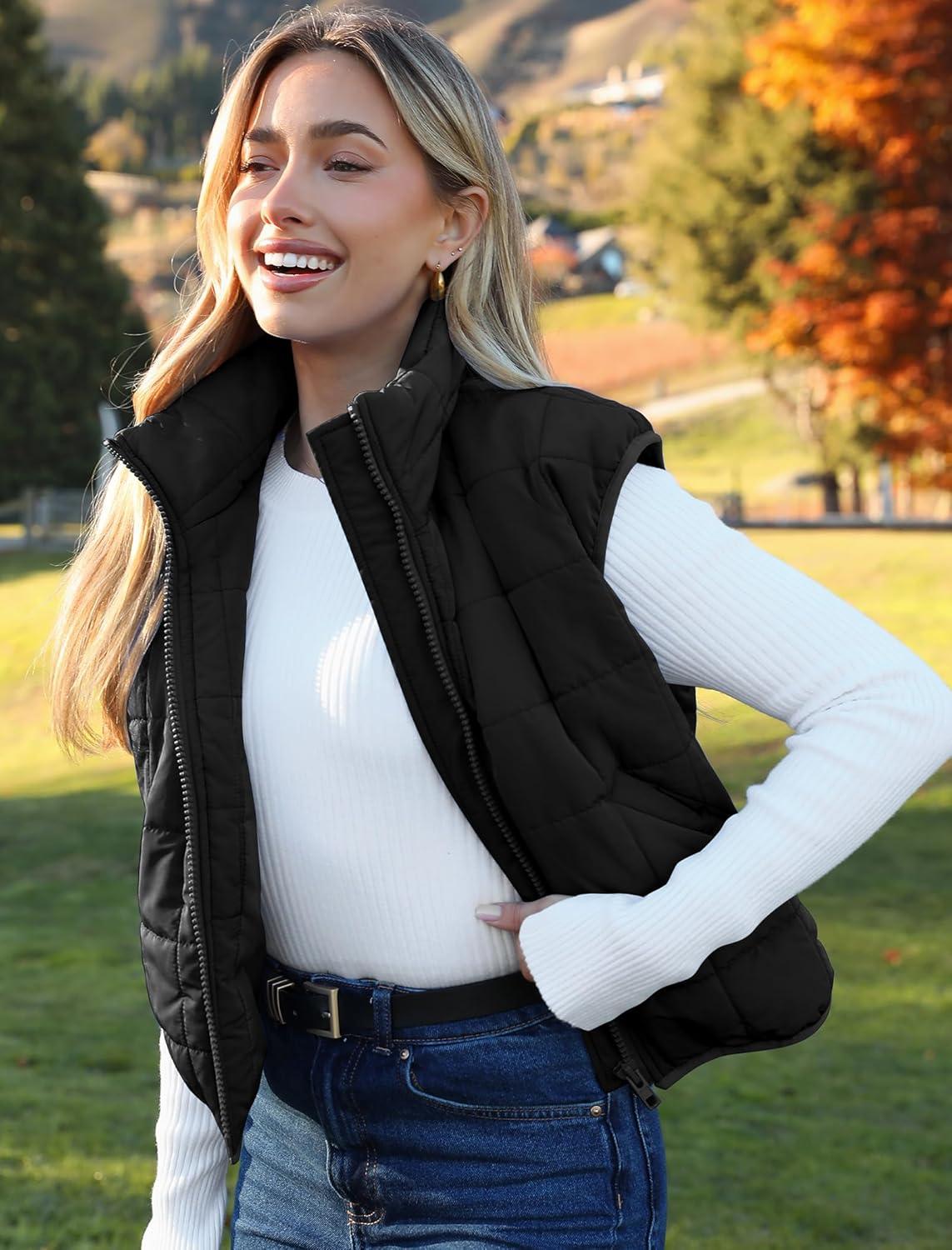 imageZeagoo Womens Puffer Vest Ladies Sleeveless Zip Up Outerwear Warm Puffer Lightweight Down all Winter Jackets Coats 2024Black