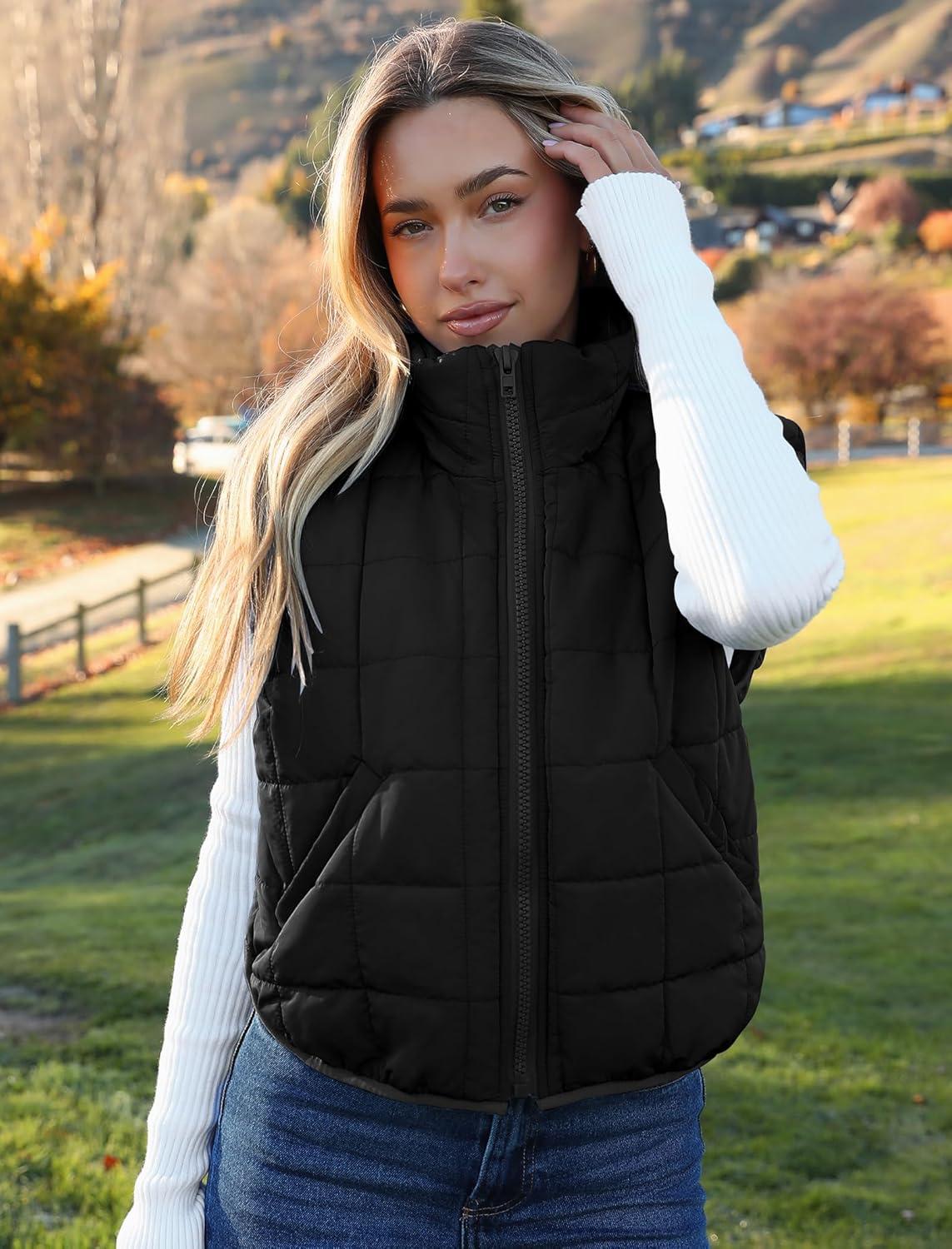 imageZeagoo Womens Puffer Vest Ladies Sleeveless Zip Up Outerwear Warm Puffer Lightweight Down all Winter Jackets Coats 2024Black