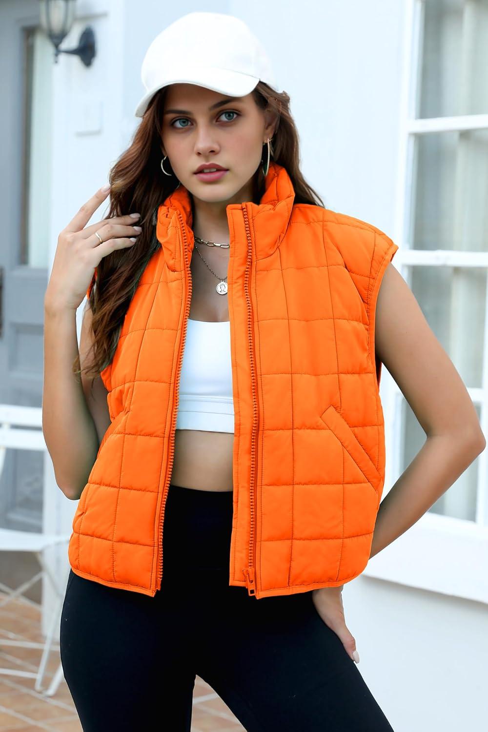 imageZeagoo Womens Puffer Vest Ladies Sleeveless Zip Up Outerwear Warm Puffer Lightweight Down all Winter Jackets Coats 2024Burnt Orange
