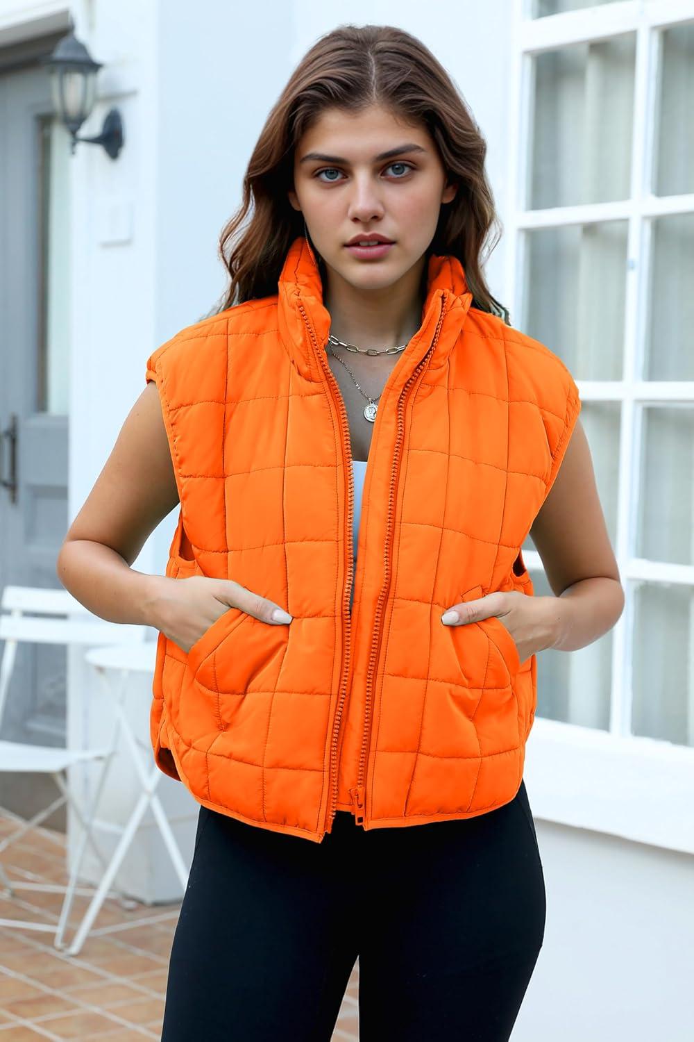 imageZeagoo Womens Puffer Vest Ladies Sleeveless Zip Up Outerwear Warm Puffer Lightweight Down all Winter Jackets Coats 2024Burnt Orange