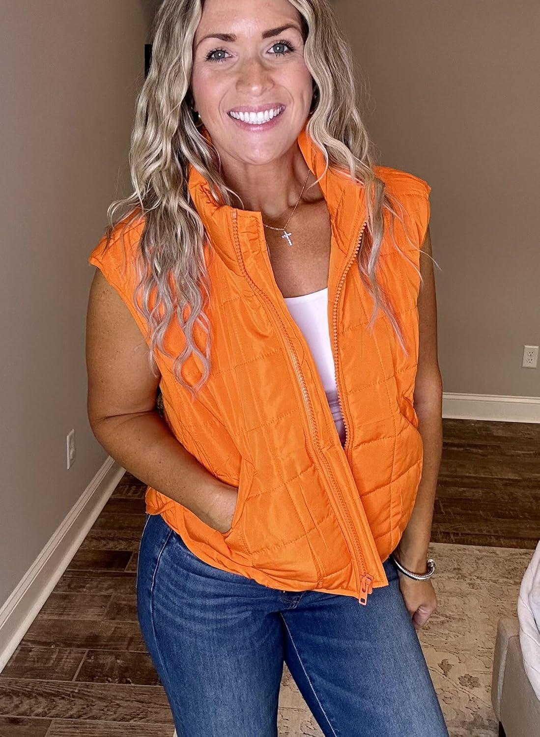 imageZeagoo Womens Puffer Vest Ladies Sleeveless Zip Up Outerwear Warm Puffer Lightweight Down all Winter Jackets Coats 2024Burnt Orange