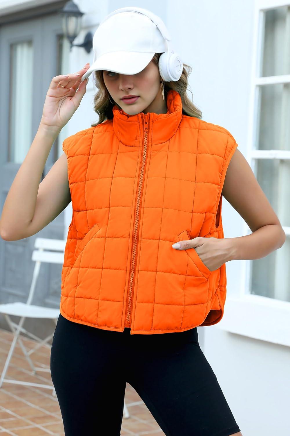 imageZeagoo Womens Puffer Vest Ladies Sleeveless Zip Up Outerwear Warm Puffer Lightweight Down all Winter Jackets Coats 2024Burnt Orange