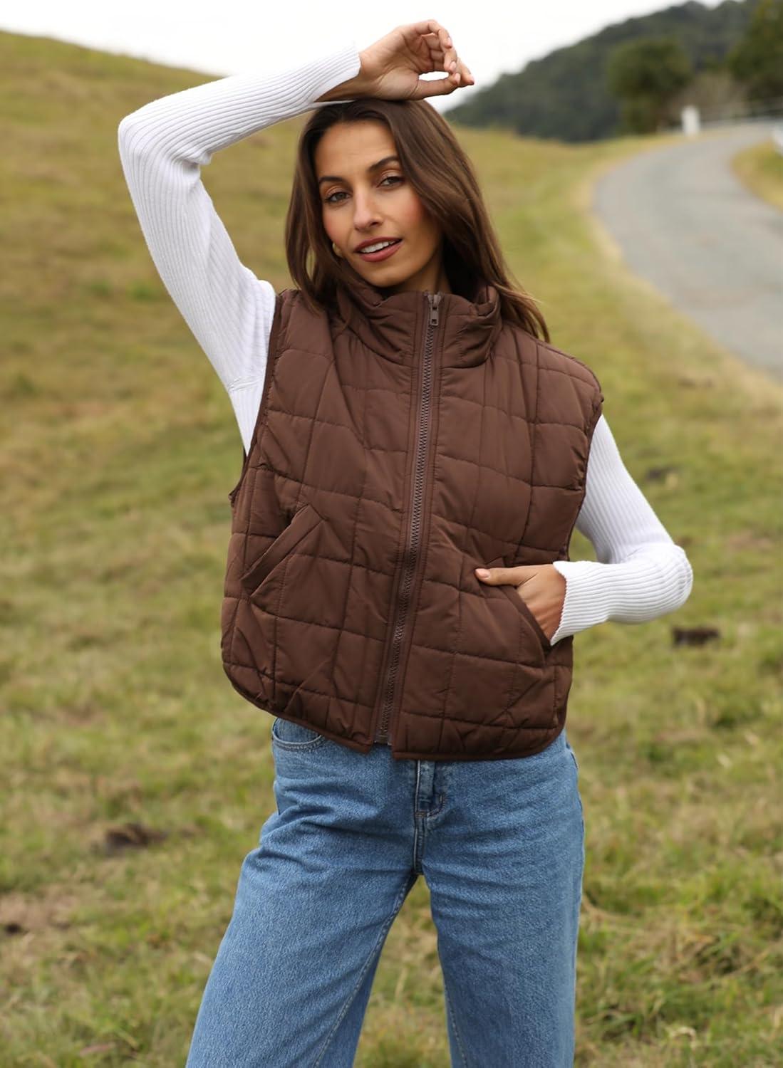 imageZeagoo Womens Puffer Vest Ladies Sleeveless Zip Up Outerwear Warm Puffer Lightweight Down all Winter Jackets Coats 2024Chocolate Brown