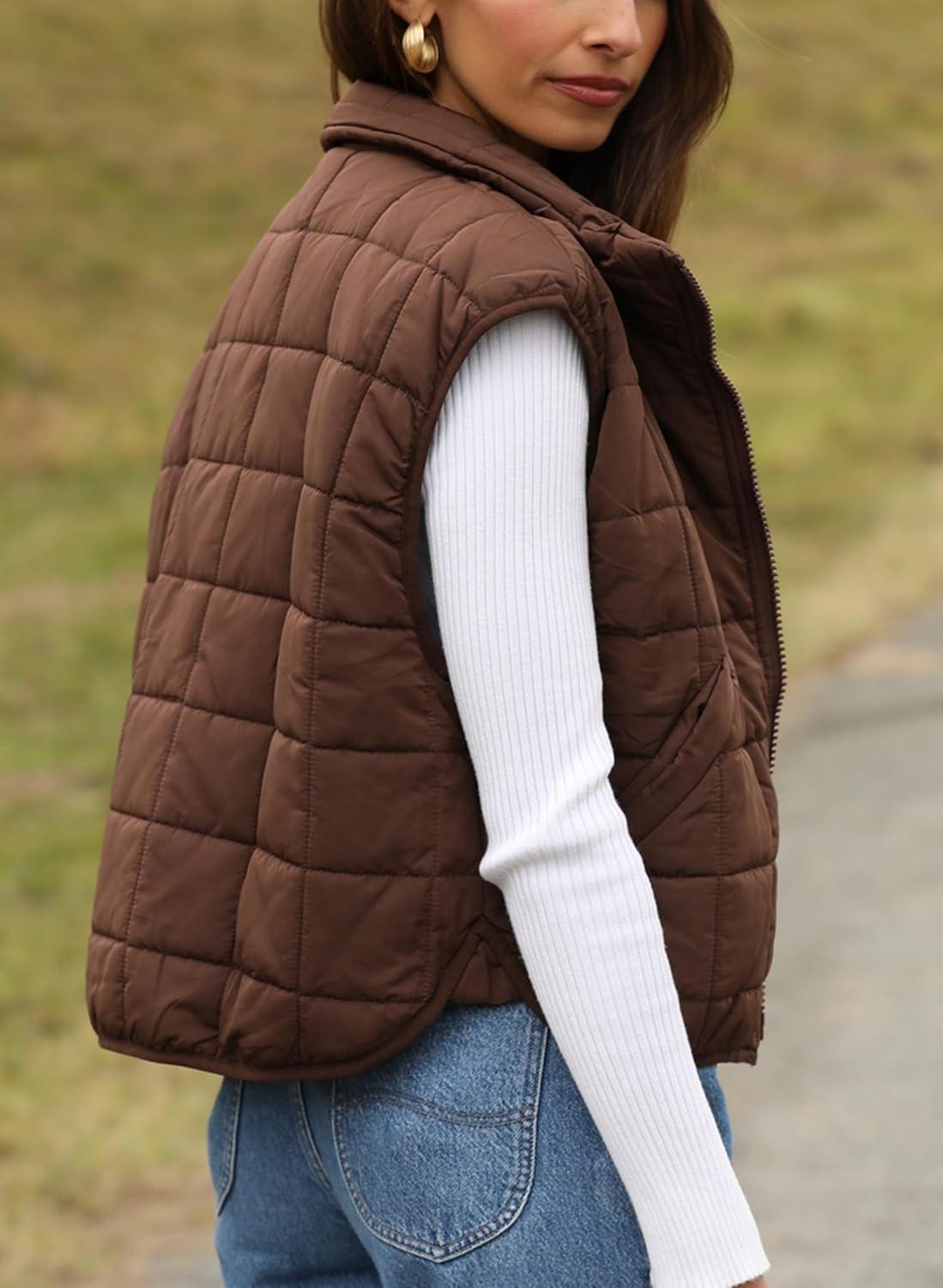 imageZeagoo Womens Puffer Vest Ladies Sleeveless Zip Up Outerwear Warm Puffer Lightweight Down all Winter Jackets Coats 2024Chocolate Brown