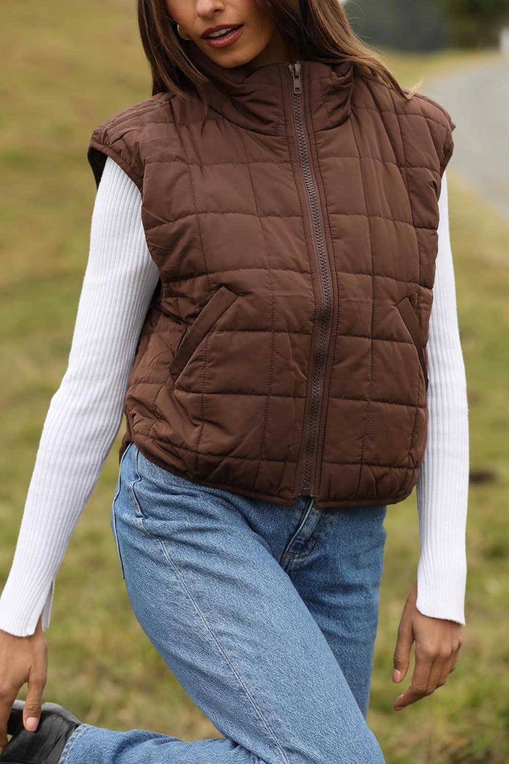 imageZeagoo Womens Puffer Vest Ladies Sleeveless Zip Up Outerwear Warm Puffer Lightweight Down all Winter Jackets Coats 2024Chocolate Brown