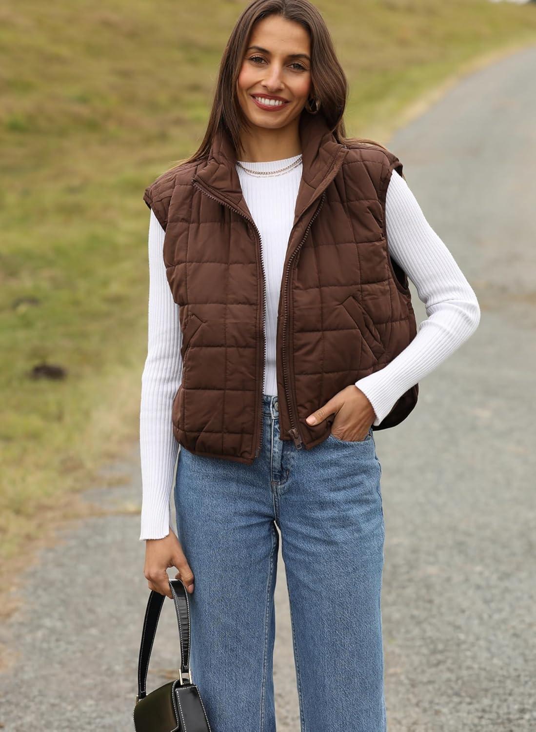 imageZeagoo Womens Puffer Vest Ladies Sleeveless Zip Up Outerwear Warm Puffer Lightweight Down all Winter Jackets Coats 2024Chocolate Brown