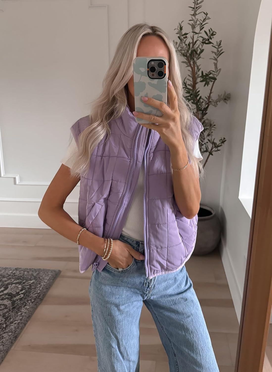 imageZeagoo Womens Puffer Vest Ladies Sleeveless Zip Up Outerwear Warm Puffer Lightweight Down all Winter Jackets Coats 2024Lilac