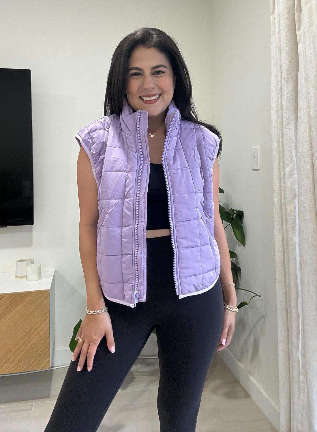 imageZeagoo Womens Puffer Vest Ladies Sleeveless Zip Up Outerwear Warm Puffer Lightweight Down all Winter Jackets Coats 2024Lilac