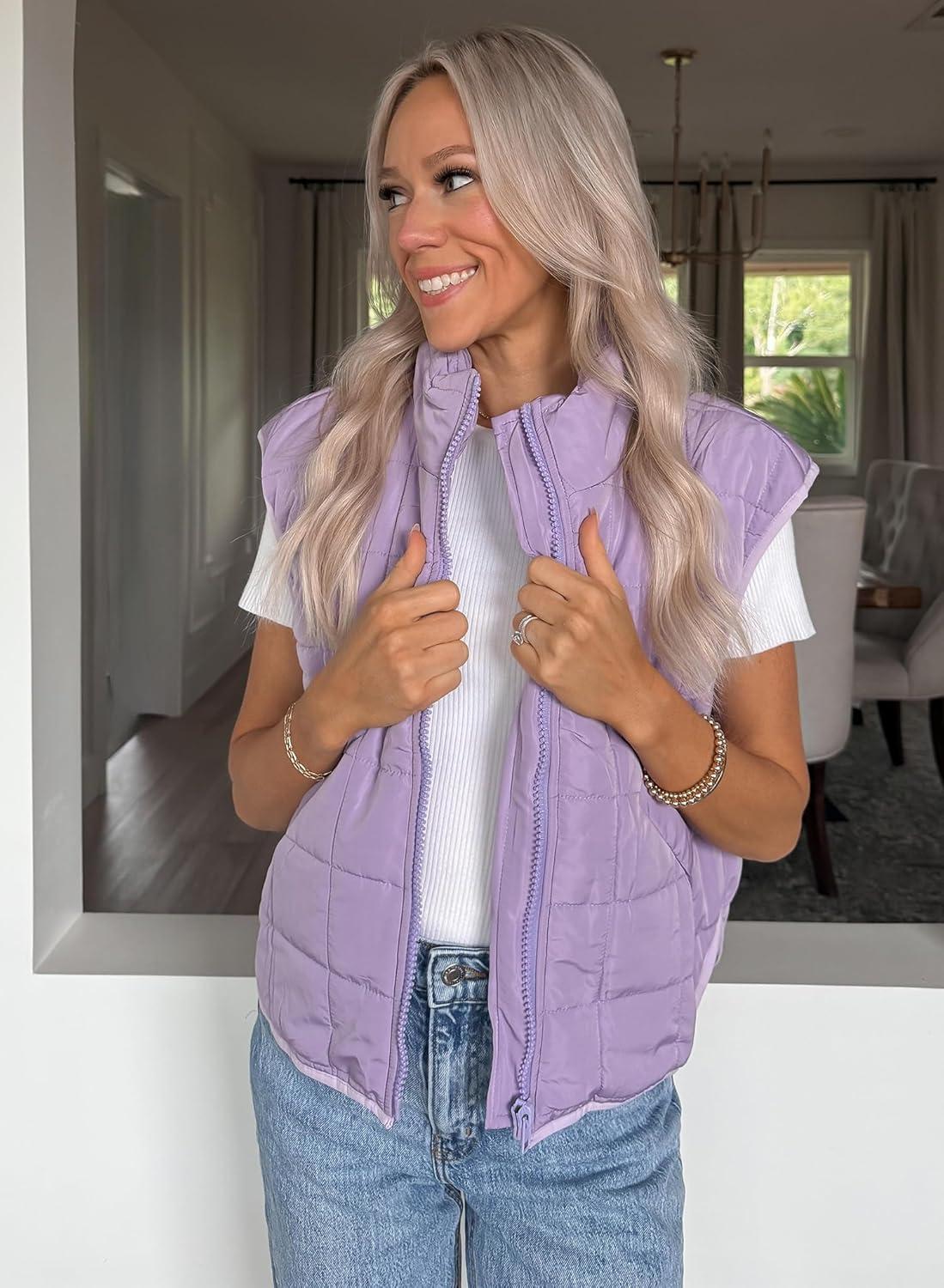 imageZeagoo Womens Puffer Vest Ladies Sleeveless Zip Up Outerwear Warm Puffer Lightweight Down all Winter Jackets Coats 2024Lilac