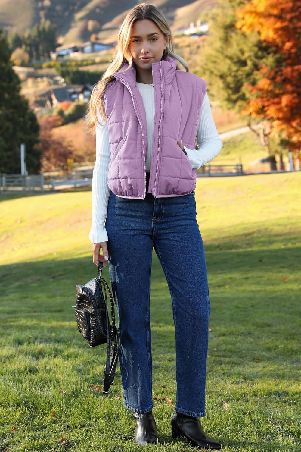 imageZeagoo Womens Puffer Vest Ladies Sleeveless Zip Up Outerwear Warm Puffer Lightweight Down all Winter Jackets Coats 2024Lilac