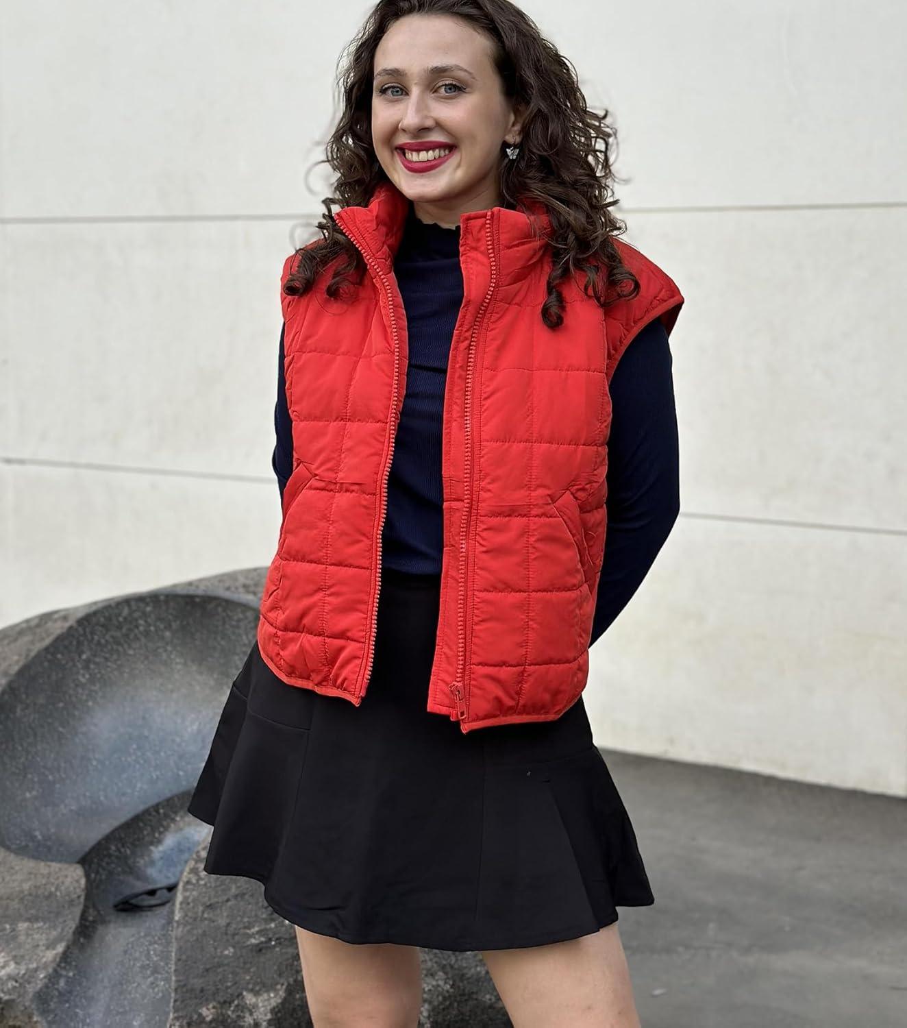 imageZeagoo Womens Puffer Vest Ladies Sleeveless Zip Up Outerwear Warm Puffer Lightweight Down all Winter Jackets Coats 2024Red