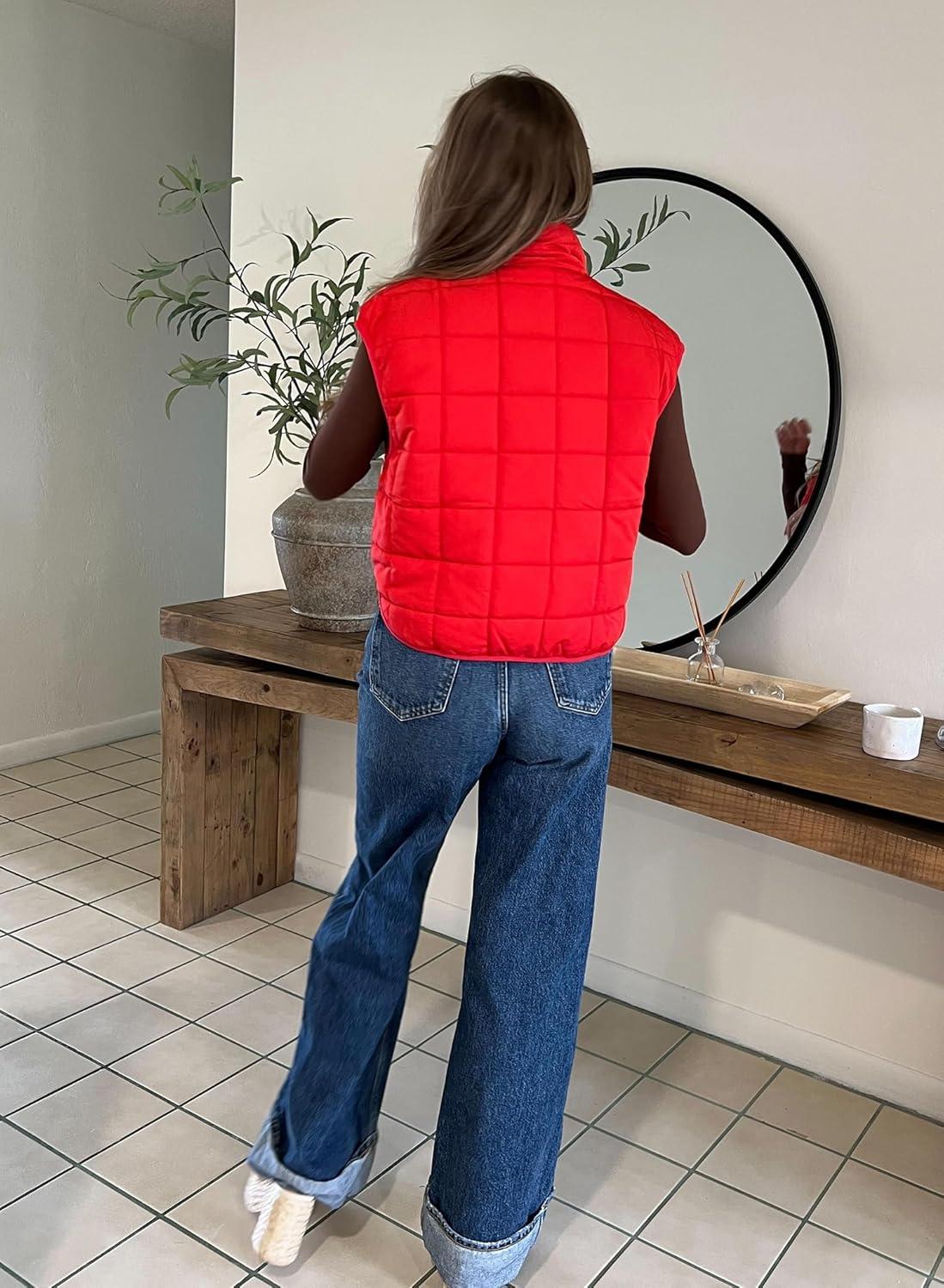 imageZeagoo Womens Puffer Vest Ladies Sleeveless Zip Up Outerwear Warm Puffer Lightweight Down all Winter Jackets Coats 2024Red
