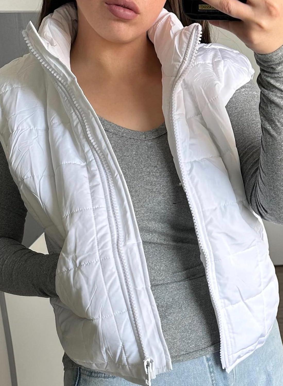 imageZeagoo Womens Puffer Vest Ladies Sleeveless Zip Up Outerwear Warm Puffer Lightweight Down all Winter Jackets Coats 2024White