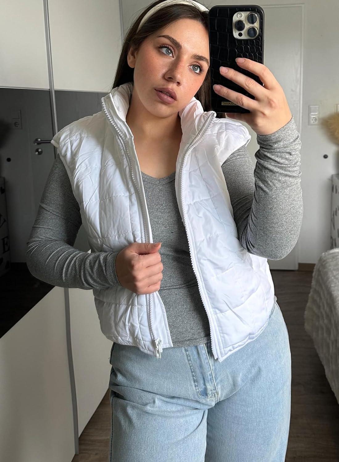 imageZeagoo Womens Puffer Vest Ladies Sleeveless Zip Up Outerwear Warm Puffer Lightweight Down all Winter Jackets Coats 2024White