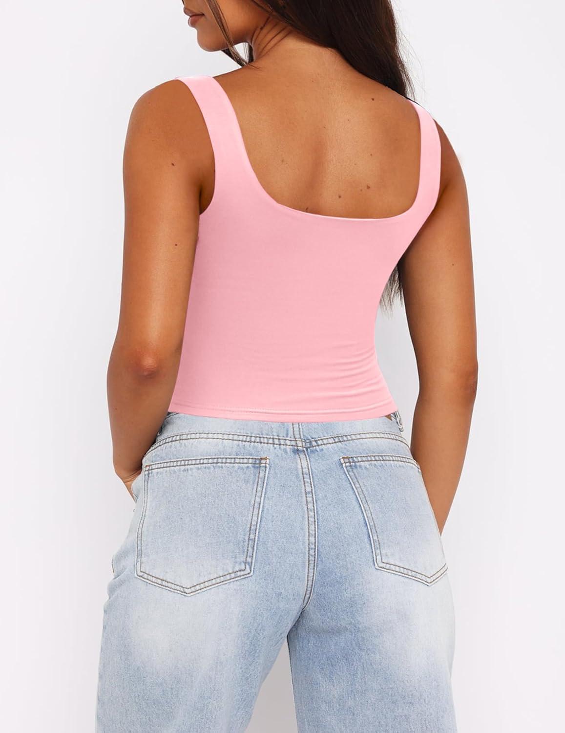 imageZeagoo Womens Square Neck Sleeveless Crop Tops 2025 Cute Double Layer Seamless Slim Fit Y2k Tank TopsBaby Pink