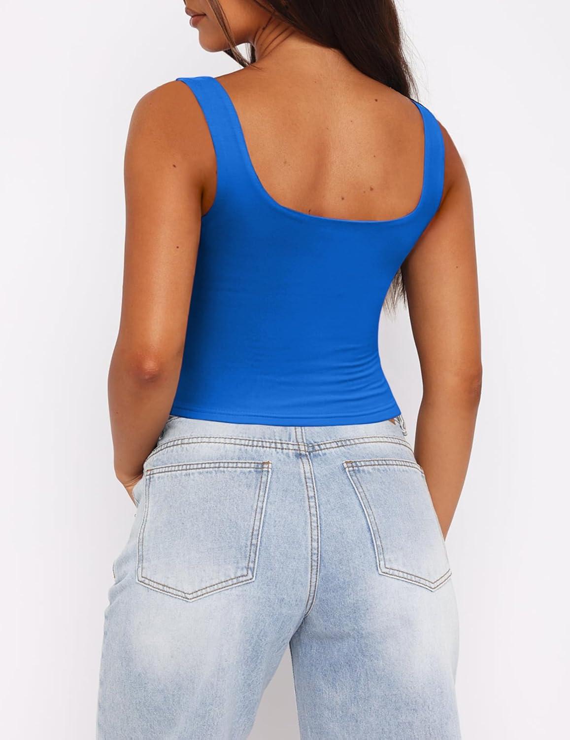 imageZeagoo Womens Square Neck Sleeveless Crop Tops 2025 Cute Double Layer Seamless Slim Fit Y2k Tank TopsRoyal Blue
