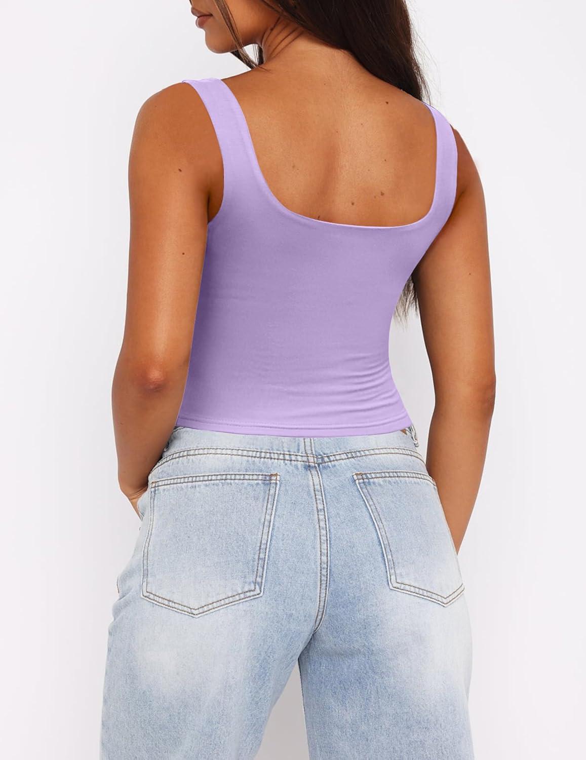 imageZeagoo Womens Square Neck Sleeveless Crop Tops 2025 Cute Double Layer Seamless Slim Fit Y2k Tank TopsViolet