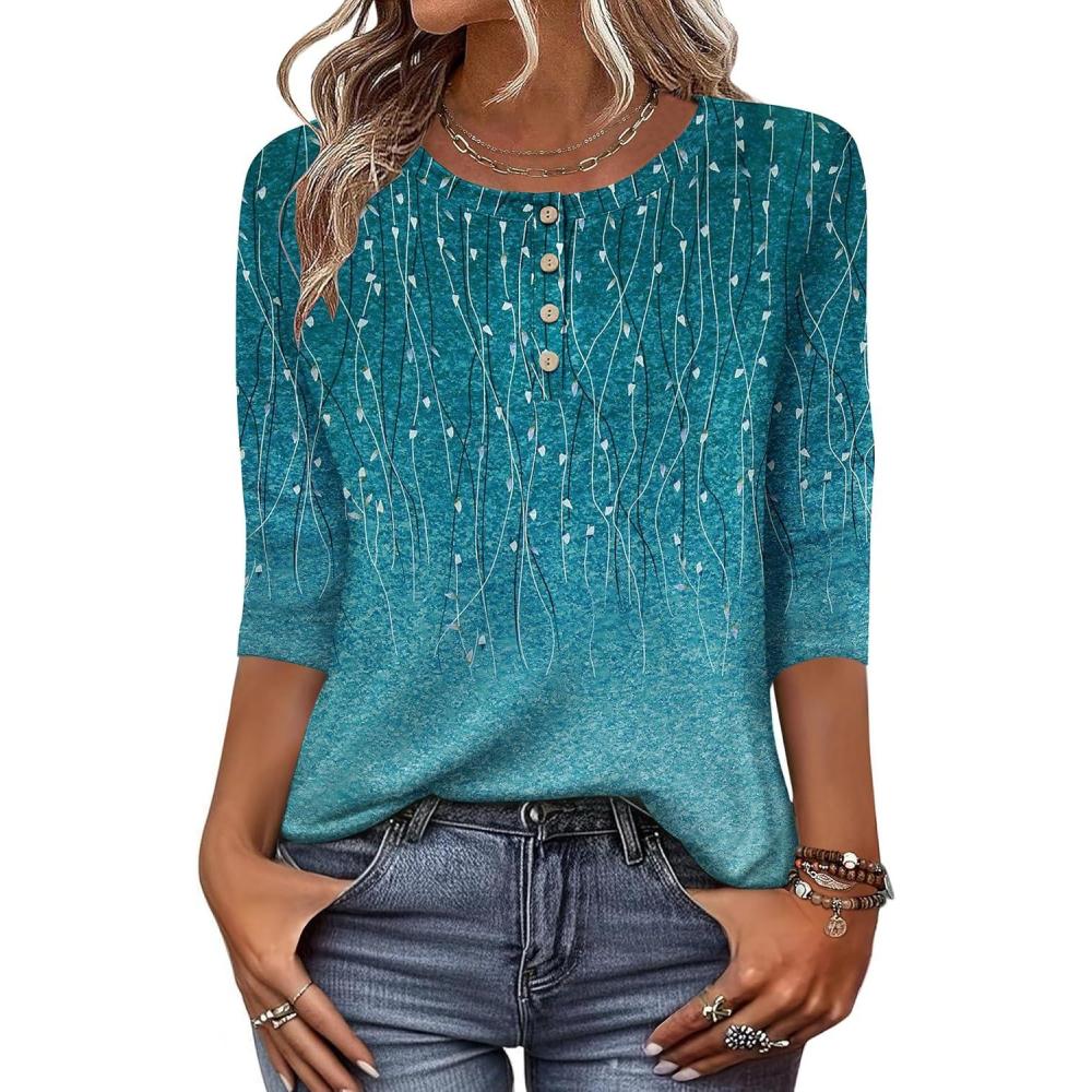 imageZeagoo 34 Length Sleeve Women Tops Crew Neck Blouses Dressy Casual Summer T Shirts Loose Fit Business Work ClothesXh363green
