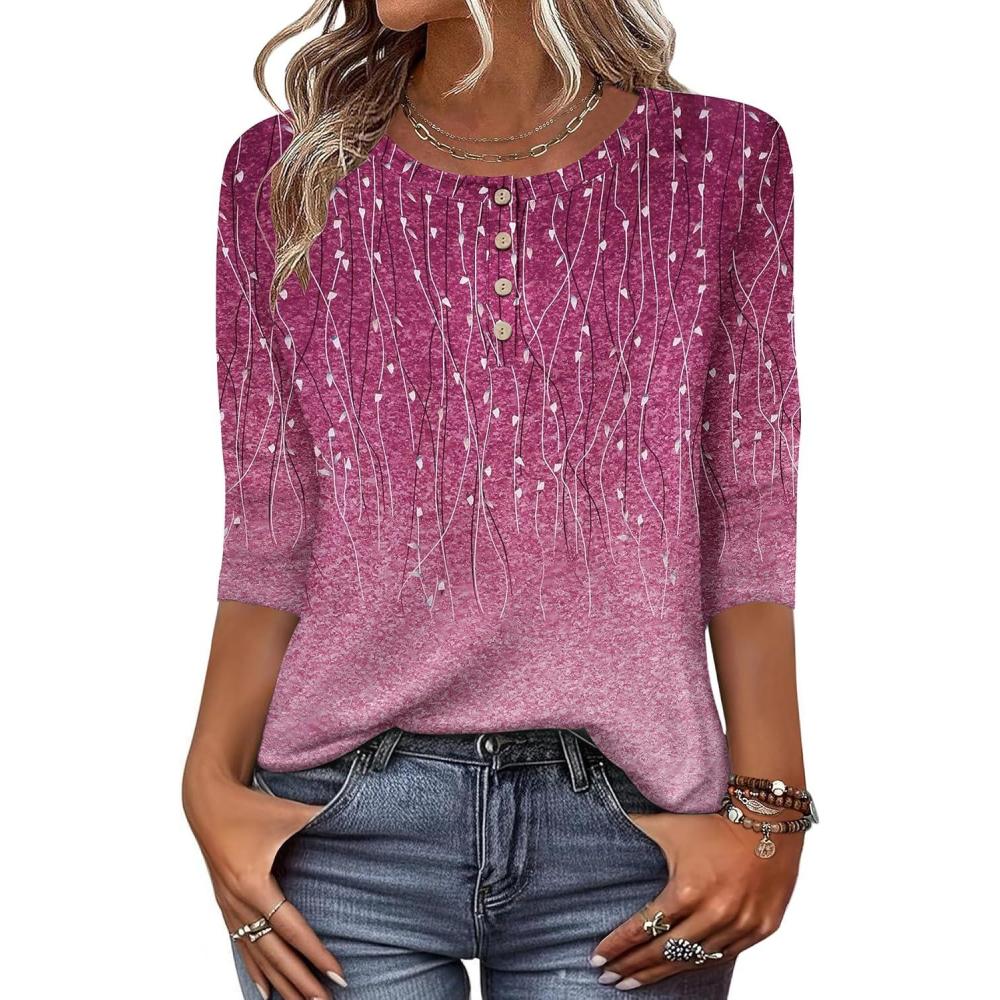 imageZeagoo 34 Length Sleeve Women Tops Crew Neck Blouses Dressy Casual Summer T Shirts Loose Fit Business Work ClothesXh370purple