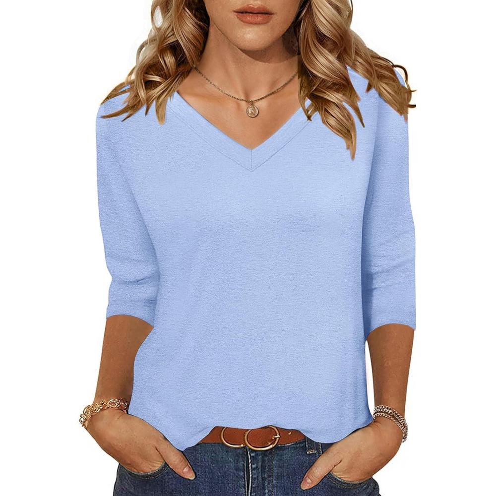 imageZeagoo Womens 34 Length Sleeve Tunic Tops Casual V Neck Shirts Basic Tees Business Work Blouses Summer Fall 2025 ClothesBlue