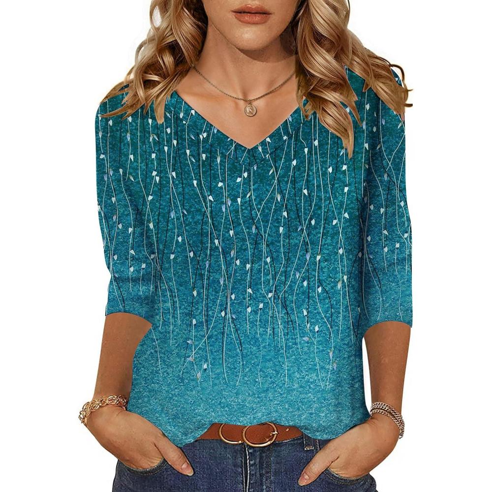imageZeagoo Womens 34 Length Sleeve Tunic Tops Casual V Neck Shirts Basic Tees Business Work Blouses Summer Fall 2025 ClothesBlue Leavesxh363