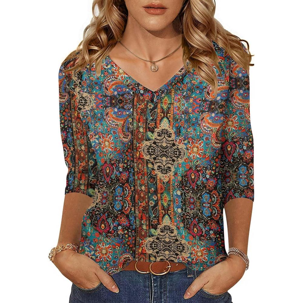 imageZeagoo Womens 34 Length Sleeve Tunic Tops Casual V Neck Shirts Basic Tees Business Work Blouses Summer Fall 2025 ClothesBohomz721