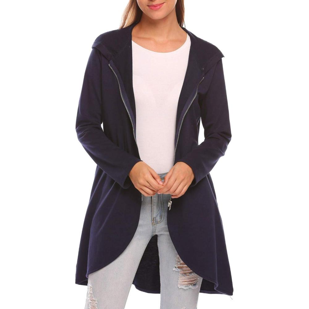 imageZeagoo Womens Long Zip Up Hoodie Lightweight Oversized Tunic Sweatshirt Open Front Cardigan Jacket with PocketsAfleece Fabricnavy Blue