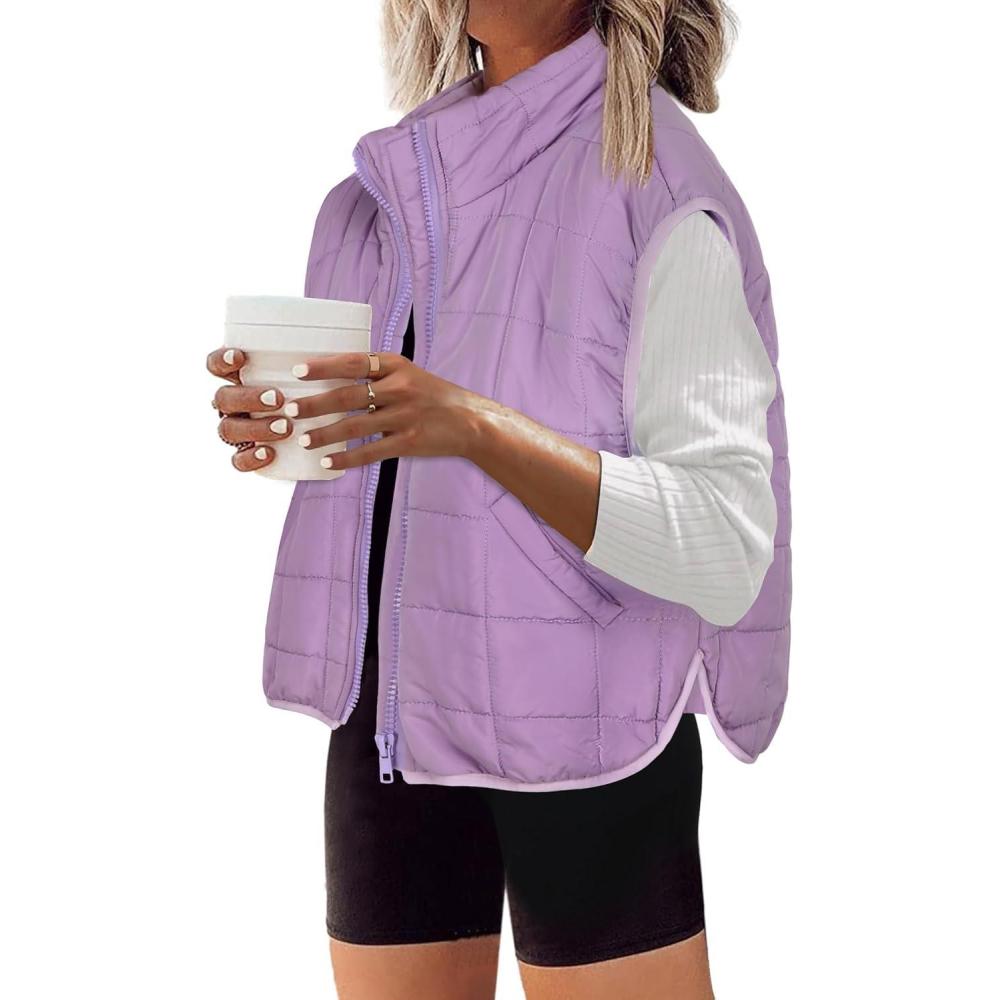 imageZeagoo Womens Puffer Vest Ladies Sleeveless Zip Up Outerwear Warm Puffer Lightweight Down all Winter Jackets Coats 2024Lilac