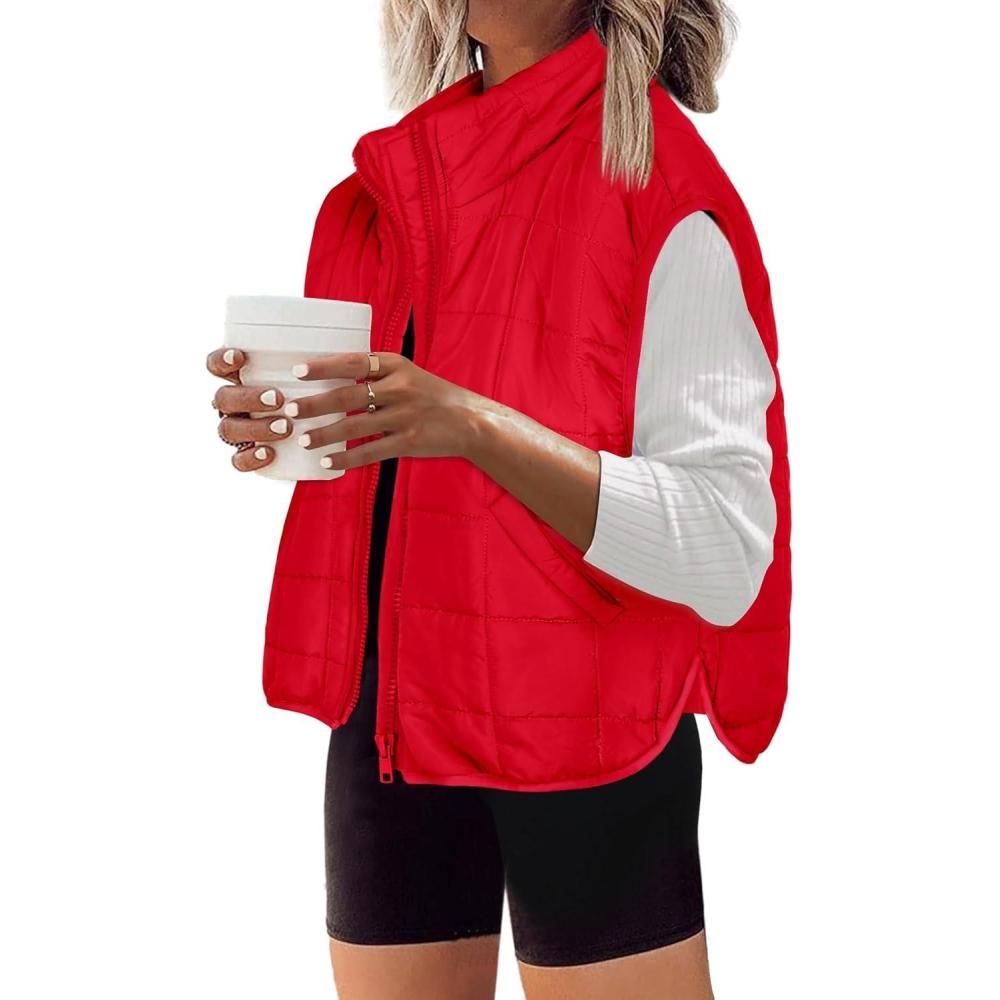 imageZeagoo Womens Puffer Vest Ladies Sleeveless Zip Up Outerwear Warm Puffer Lightweight Down all Winter Jackets Coats 2024Red