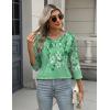 imageZeagoo 34 Length Sleeve Women Tops Crew Neck Blouses Dressy Casual Summer T Shirts Loose Fit Business Work ClothesBf180green Flower