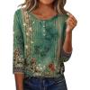 imageZeagoo 34 Length Sleeve Women Tops Crew Neck Blouses Dressy Casual Summer T Shirts Loose Fit Business Work ClothesMz808green