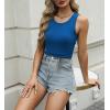 imageZeagoo Womens Tank Tops 2025 Sleeveless Summer Tops High Neck Ribbed Knit Shirts Casual Basic Ruched TopsBlue