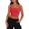 imageZeagoo Womens Square Neck Sleeveless Crop Tops 2025 Cute Double Layer Seamless Slim Fit Y2k Tank TopsRed