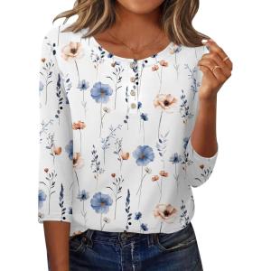 imageZeagoo 34 Length Sleeve Women Tops Crew Neck Blouses Dressy Casual Summer T Shirts Loose Fit Business Work ClothesBf290white Flower