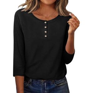 imageZeagoo 34 Length Sleeve Women Tops Crew Neck Blouses Dressy Casual Summer T Shirts Loose Fit Business Work ClothesBlack