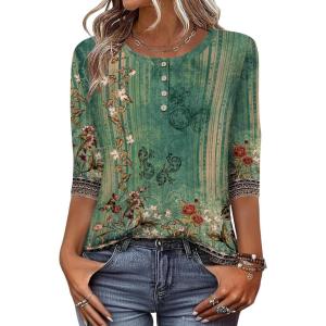 imageZeagoo 34 Length Sleeve Women Tops Crew Neck Blouses Dressy Casual Summer T Shirts Loose Fit Business Work ClothesMz808green