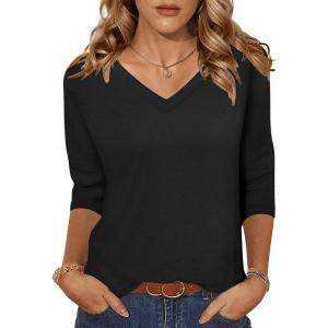 imageZeagoo Womens 34 Length Sleeve Tunic Tops Casual V Neck Shirts Basic Tees Business Work Blouses Summer Fall 2025 ClothesBlack