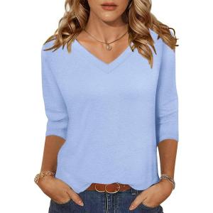 imageZeagoo Womens 34 Length Sleeve Tunic Tops Casual V Neck Shirts Basic Tees Business Work Blouses Summer Fall 2025 ClothesBlue