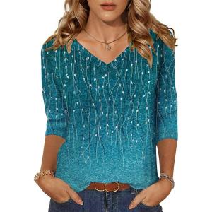 imageZeagoo Womens 34 Length Sleeve Tunic Tops Casual V Neck Shirts Basic Tees Business Work Blouses Summer Fall 2025 ClothesBlue Leavesxh363