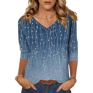 imageZeagoo Womens 34 Length Sleeve Tunic Tops Casual V Neck Shirts Basic Tees Business Work Blouses Summer Fall 2025 ClothesBlue Leavesxh483