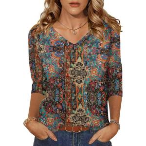 imageZeagoo Womens 34 Length Sleeve Tunic Tops Casual V Neck Shirts Basic Tees Business Work Blouses Summer Fall 2025 ClothesBohomz721