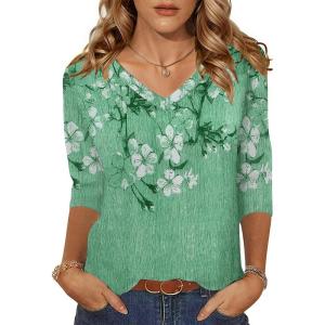 imageZeagoo Womens 34 Length Sleeve Tunic Tops Casual V Neck Shirts Basic Tees Business Work Blouses Summer Fall 2025 ClothesGreen Flowerbf180